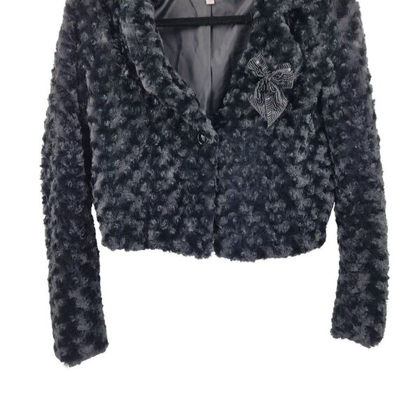 Candies XS Vegan Faux Fur Black Formal Cropped Jacket Bolero Evening Pockets - Picture 7 of 11